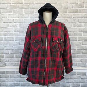 Vintage Dickies Red Flannel Quilted Jacket Zip Up Distressed Grunge XL Thrashed